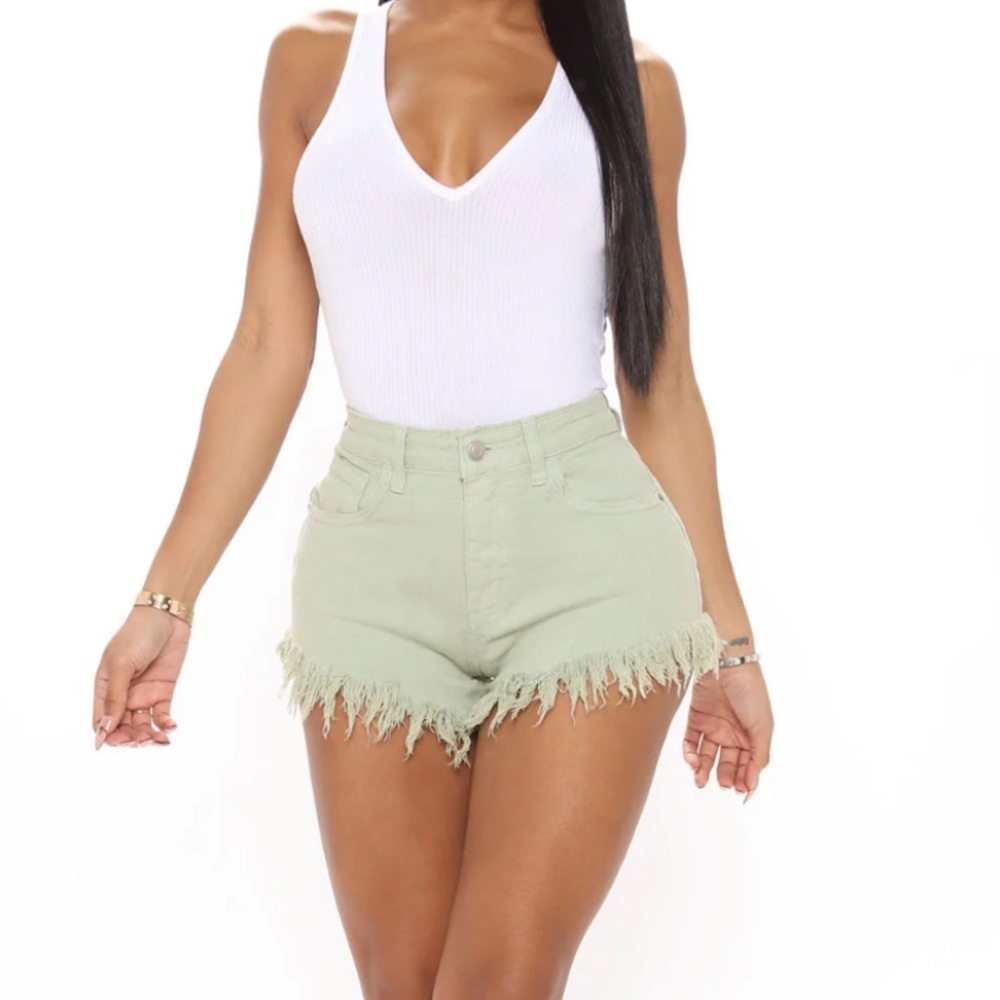 Fashion Nova Only Good Energy Frayed Denim Shorts
